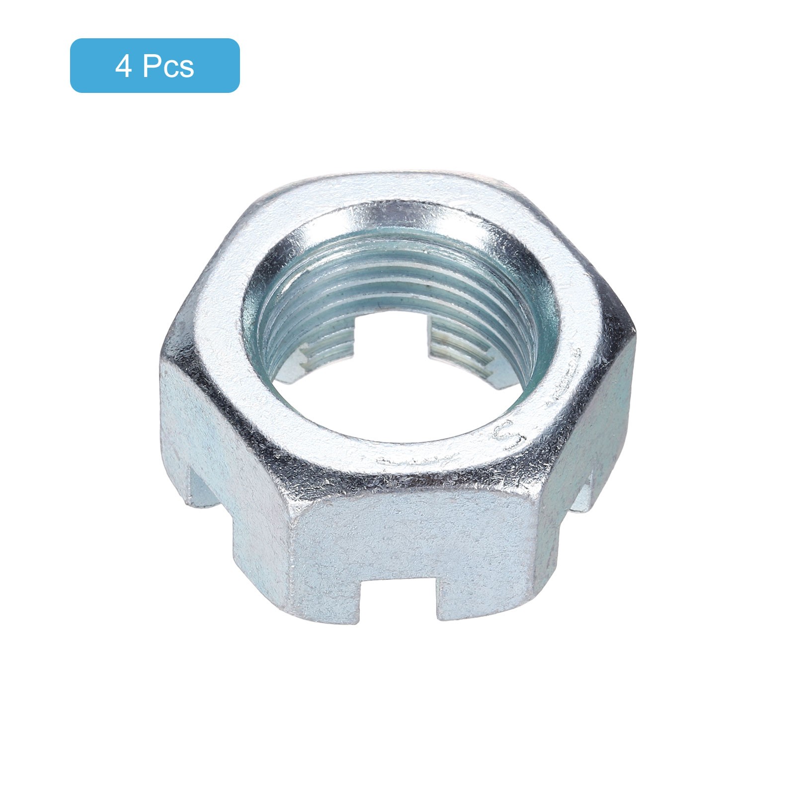 1"-12 Hexagon Slotted Nut, Grade 6.8 Carbon Steel Hex Nuts, Silver, 4Pcs