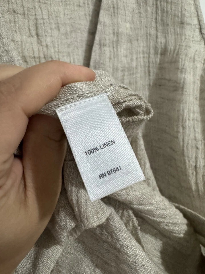 Pure Jill Size S Beige 100% Linen Tie Front Vest Cardigan w/ Pockets Textured - Image 4 of 4