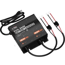 LiTime 2-Bank 12V 24V 10A Lithium Battery Charger, IP65 Waterproof AC DC Smar...
