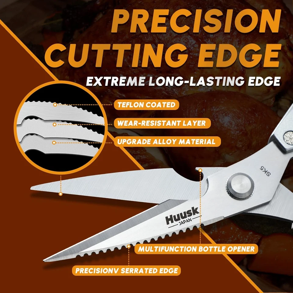 HUUSK Kitchen Scissors All Purpose - Stainless Steel Kitchen Shear, Sharp Silver - Image 3 of 4
