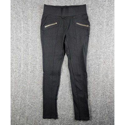 Ci Sono Leggings Women Size S Black Gold Zipper Moto Seamed Skinny Pants PP268