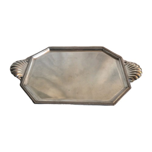03L3 GRAND ANCIEN PLATEAU DE SERVICE EN METAL ARGENTE DECOR COQUILLES ET GODRONS - Photo 12 sur 12