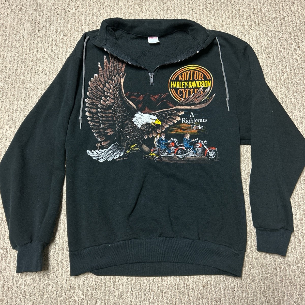 Vintage 1987 Harley “A Righteous Ride” Quarter Zip Jerzees 