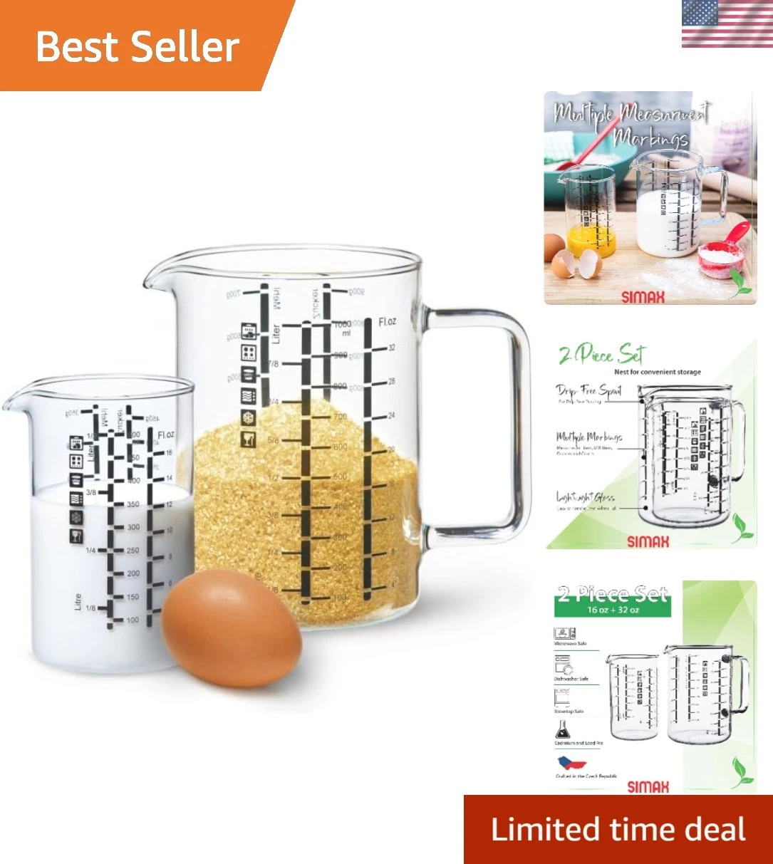 European Made Borosilicate Measuring Cups - Drip-Free Spout & Metric Markings