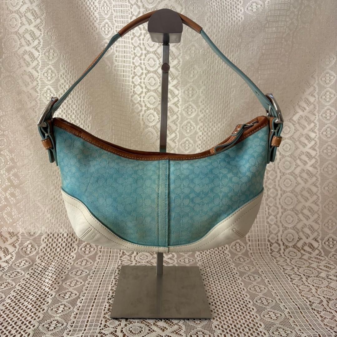 バッグ coach hobo shoulder bag signature y2k Coach Signature Hobo Bag Blue Leather Shoulder Bag Y2… - Gem