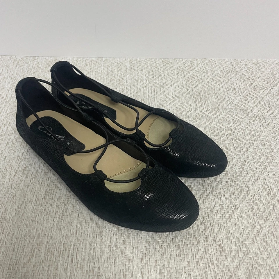 Earthies by Earth Mujer 6.5 Negro Ballet Pisos Gamuza Ghillie Foto 2 de 4