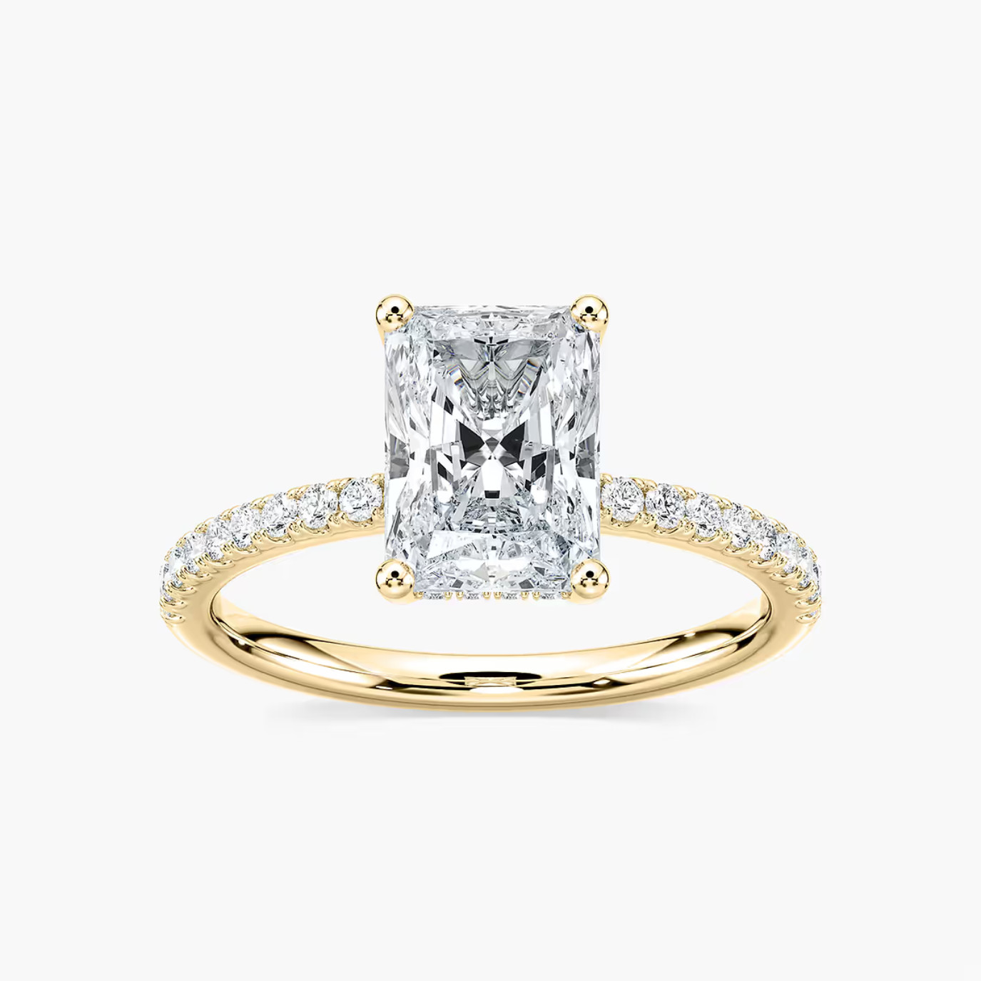 2 Ct Radiant Cut Lab Grown Diamond Hidden Halo Engagement Ring 14k Yellow Gold