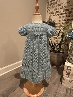 Little girls size 2-3 years old bishop style hand crocheted heirloom dress.