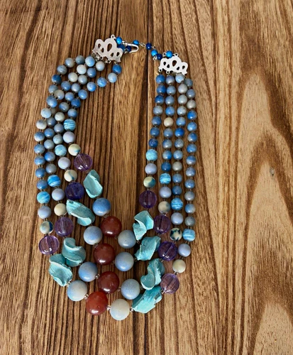 Vintage JAPAN 4-Strand Multi-Color Beaded Statement Necklace image 2