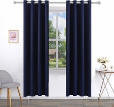 Deep Navy Blackout Curtains 84 Inch Length 2 Panel Set, Solid Grommet Drapes for