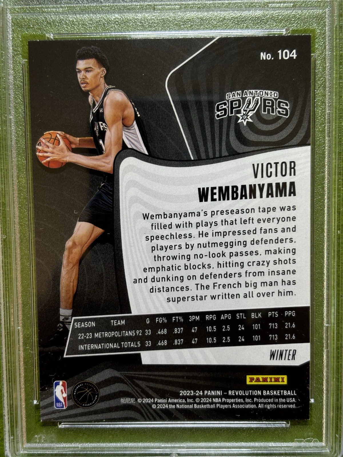 Victor Wembanyama SILVER PRIZM ROOKIE CARD WINTER SNOW 2023 Revolution RC  PSA 8 view 4