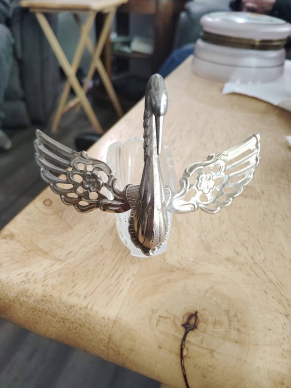 Antique 835 silver Crystal Swan Salt Cellar