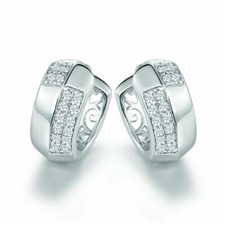 Pretty 18K White Gold Filled Silver Wide Clear CZ Accented Huggie Hoop Earrings