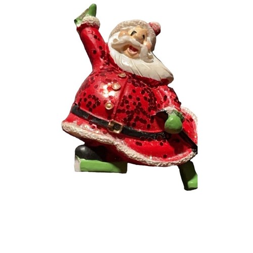Santa Claus on ice skates Christmas Pin 1.5 inches with safety clasp - Picture 2 of 3