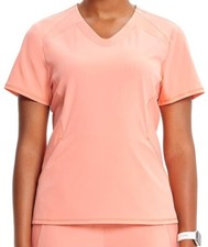 Cherokee Infinity V Neck Electric Coral Scrub Top Small Kangaroo Pocket New