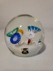 Vintage Murano Multicolor Floral Millefiori Paperweight Golden Crown E&R Italy