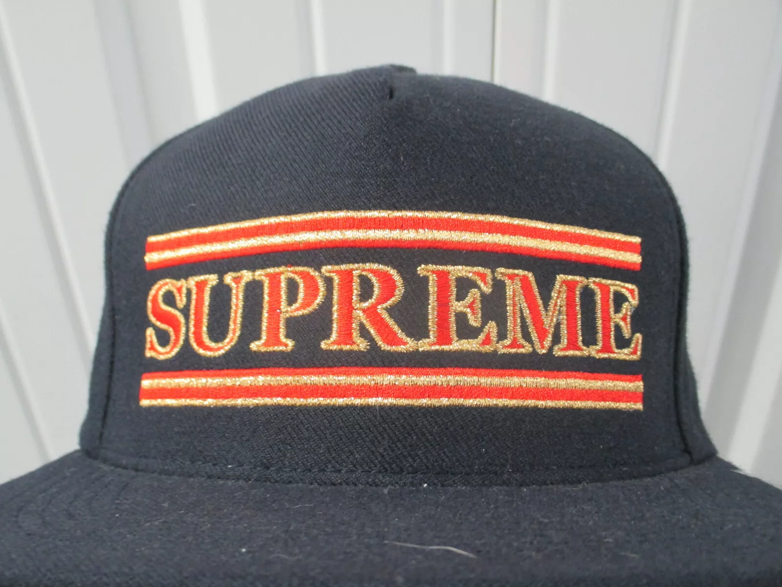CHAPEAU CASQUETTE SNAPBACK VINTAGE RAYURES SUPREME BLEU 5 PANNEAUX COUSU F/W 2016 NEUF AVEC ÉTIQUETTE