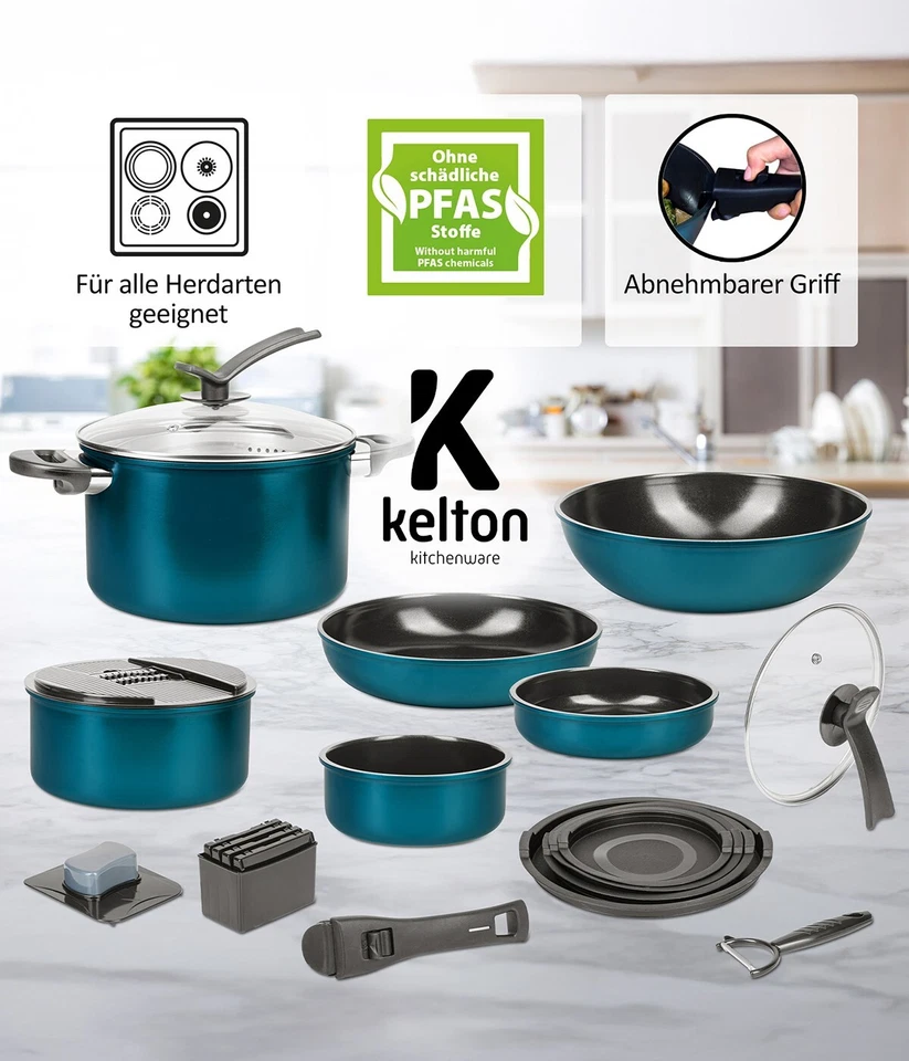 Kelton Pfannenset Töpfe Set 3 in 1 mit Deckel und Gemüseschneider 27 tlg. - Bild 2 von 4