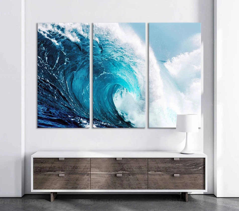 Breaking Big Blue Wave Ocean Wall Art Surf Canvas or Poster print Beach Photo  - Image 3 of 4