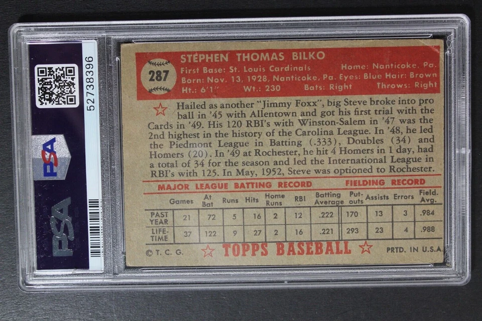 Steve Bilko (d.1978) Autographed 1952 Topps #287 Signed Vintage Card PSA - Image 2 of 3