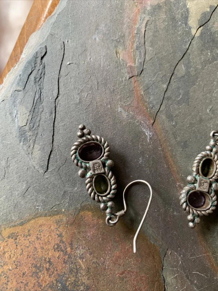 Preciosos pendientes colgantes de plata amatista y peridoto Foto 4 de 4