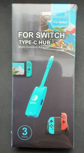 Blue EHYOO 3-in-1 Port Adapter HDMI/USB/USB-C/PD Type C Hub for Nintendo Switch
