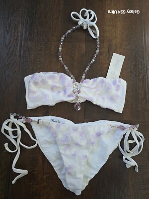 NWT BEACH BUNNY SWIMWEAR Best Of My Love Bandeau Top XS Bottom L White Lavender