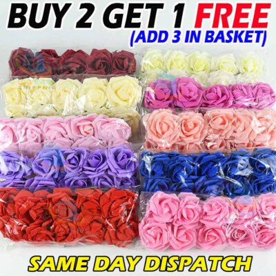 50Pcs Large 6CM Artificial Flowers Foam Rose Heads Wedding Party Decor ...