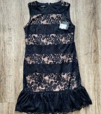 Nine West Womens Sleeveless Lace Ruffled Dress Black 12