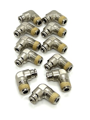 Lot of 11: 1/2'' MNPT x 1/4'' Tube Nickel Plated Brass Push-to-Connect Tube 90 Elb