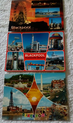 3 MULTIVIEW CARD;LANCASHIRE;BLACKPOOL PLEASURE BEACH;ACHTERBAHN;BIG WHEEL