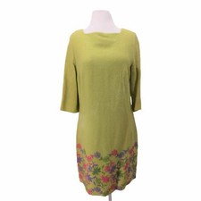 Vintage 1960's Alison Ayres Shift Dress SZ Medium Lime Green Floral accents