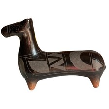 Vintage Black Clay Pottery Horse Figure Barro Negro Handmade Oaxaca Mexican. 6.5