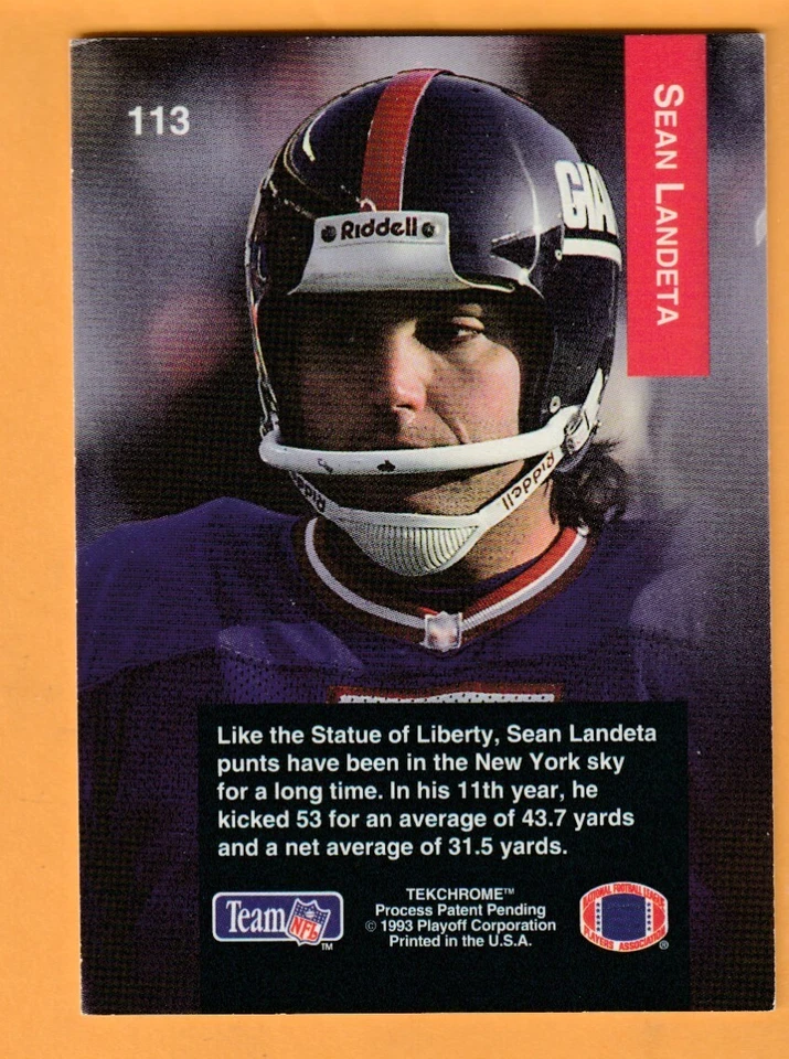 Sean Landeta New York Giants AUTO Signed 1993 Playoff Creased - Image 2 of 2