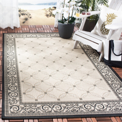 SAFAVIEH Indoor Outdoor CY1502-3901 Courtyard Sand / Black Rug