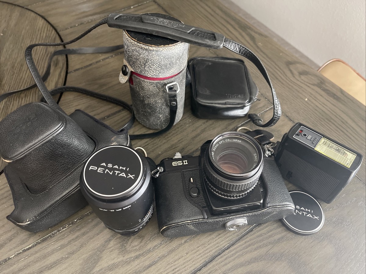 Asahi Pentax ES II 35mm Film Camera w/ Takumar 55mm & 135 mm Lens