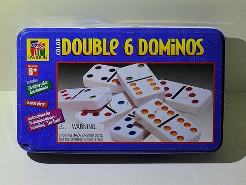 Shiny Color Dot Double 6 Dominoes Plus Starter Piece in Tin Metal Box - Picture 1 of 2