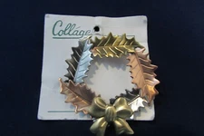Vintage Tri-Color Leaf Wreath Brooch copper silver gold tone Collage