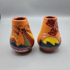 Hand Painted Ceramic Textured Vases Terracotta Sunrise Lakes Mountains Flowers 