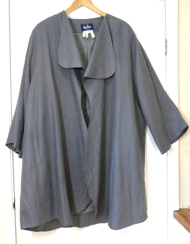 JEAN MUIR Light Blue Linen 3/4 Wide Sleeve Waterfall Front Lined JACKET - 14-20 - Picture 11 of 16