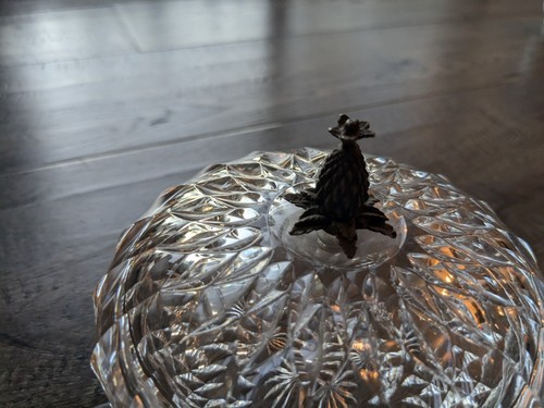 VAL ST LAMBERT Crystal Sugar Bowl with Lid And Metal Pineapple Tip Holder - Picture 5 of 11