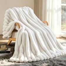 Vfroo Faux Fur Throw Blanket Couch Cozy Soft Plush Thick Striped Luxury 50x60 in
