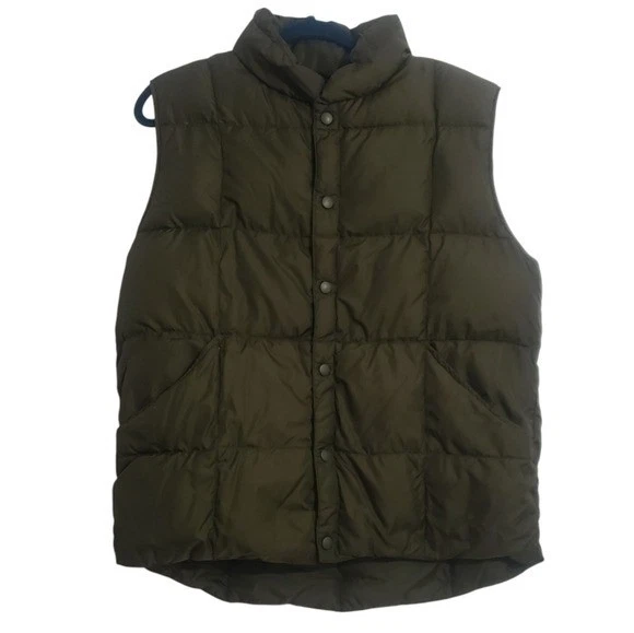 Lands End Olive Green Mens Puffer Vest Goosedown Featers Winter Outdoor Layering
