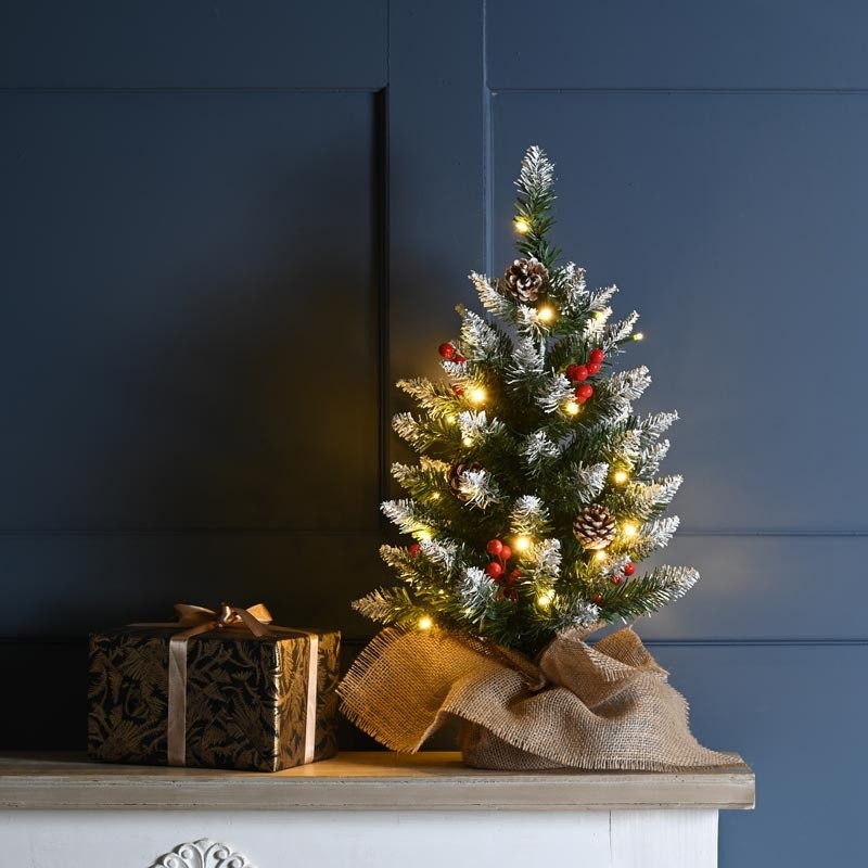Festive Pre Lit Berry and Cone Table Christmas Tree - 60cm