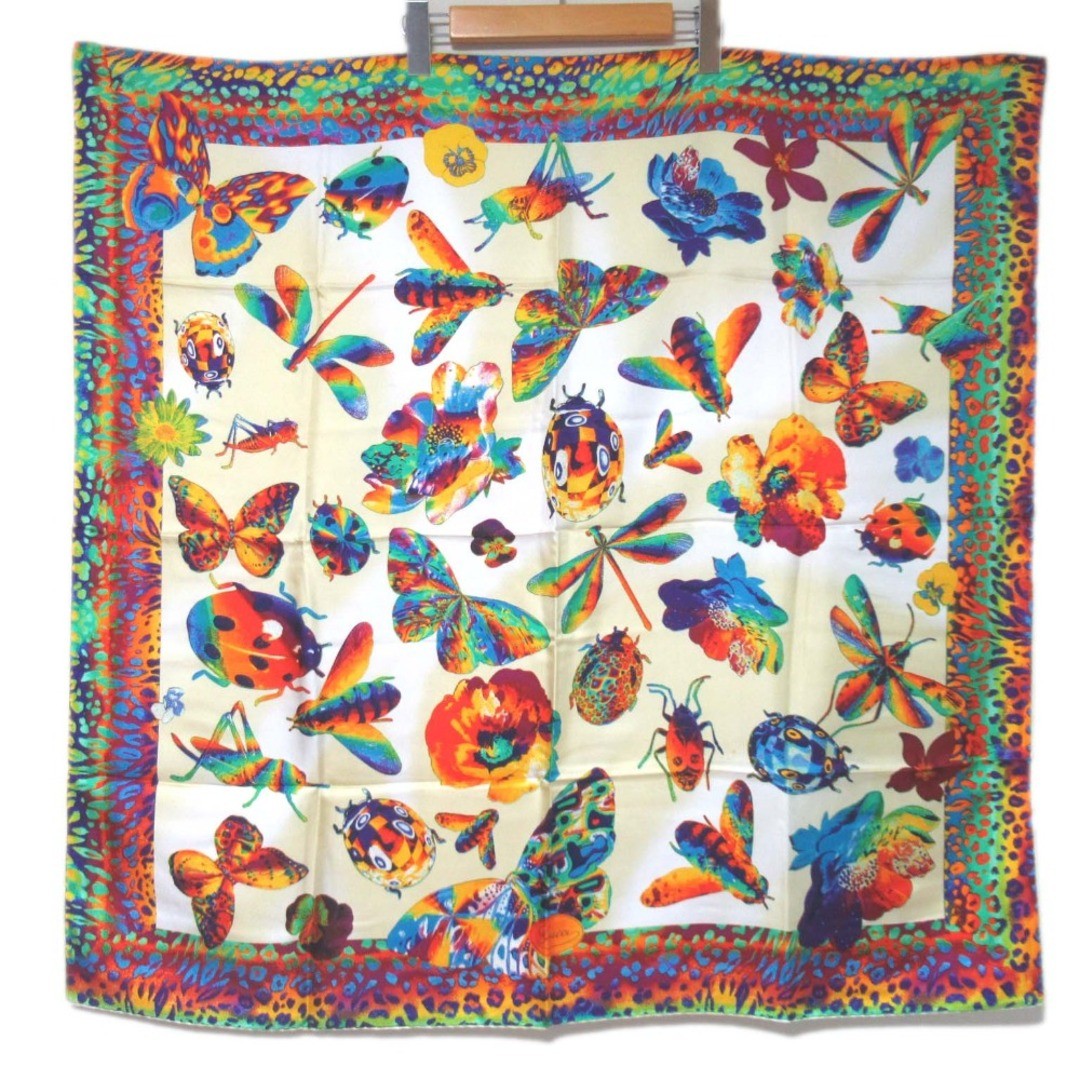 Gucci Multicolor Silk Scarf with 100 Insect Pattern for Women