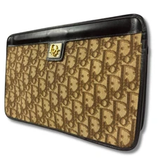 Christian Dior Trotter Clutch Bag Canvas Leather Brown Beige 19×29×5cm NNBt50