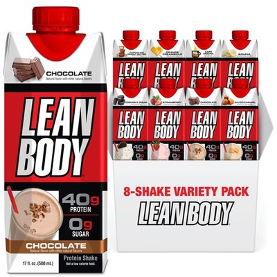 LEAN BODY 8 Flavor Variety Pack, 40g Protein, Zero 17 Fl Oz (Pack of 8)