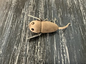 VINTAGE FISHING LURE HEDDON "CRAZY CRAWLER" GREY FLOCKED MOUSE