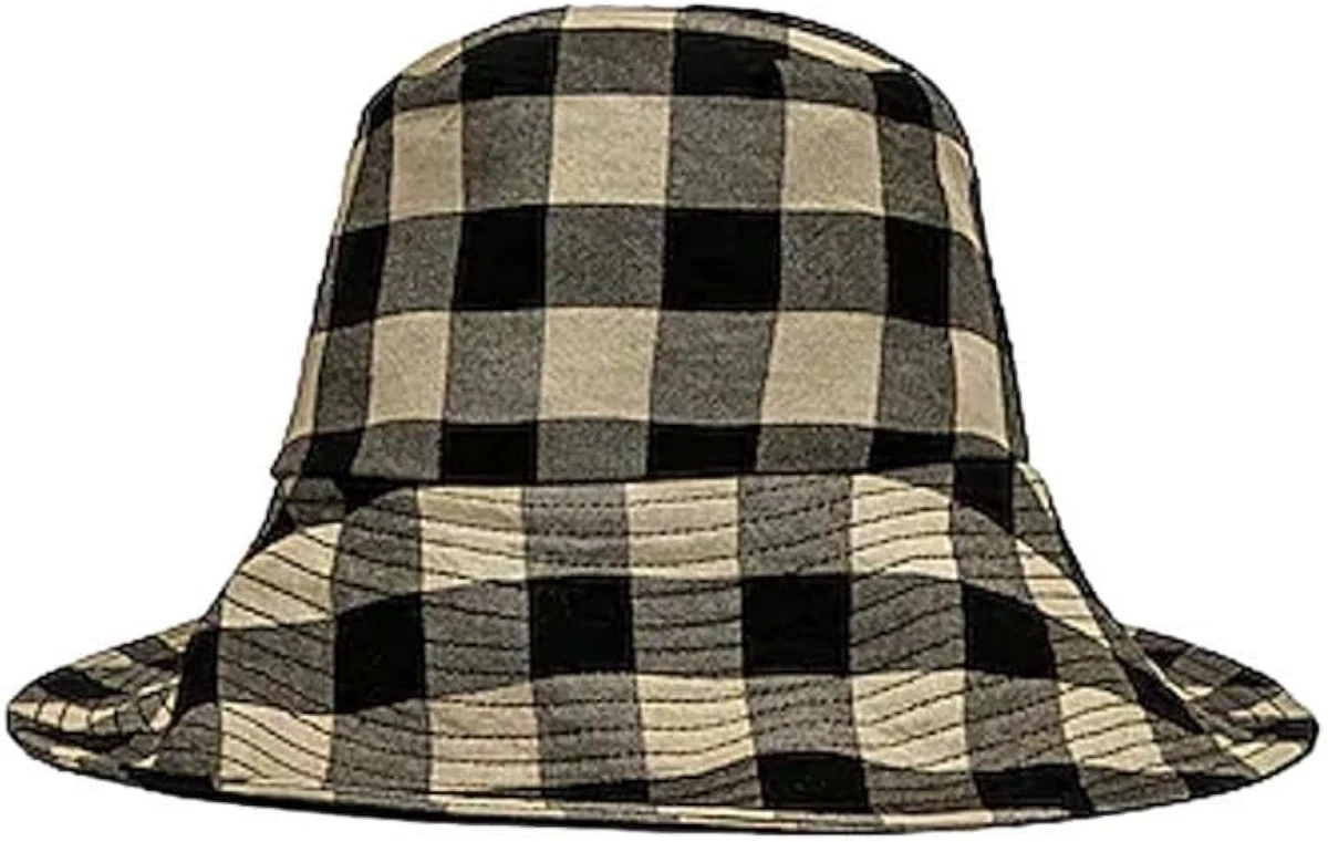 NWT Janessa Leone’ Bucket Hat Blue and Grey Plaid sz L JANESSA LEONE WIDE BRIM BOAT STRAW SUN HAT SIZE XL NEW main image 2