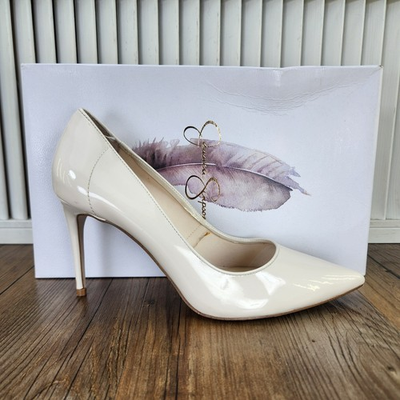 #ad Jessica Simpson Setria Stiletto Heels Womens Sz 7M Chalk Super Soft Patent Pumps $39.00
